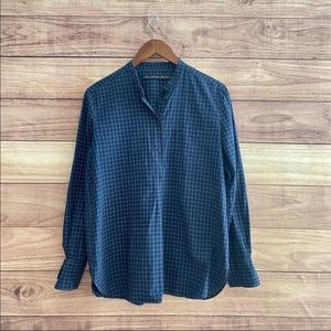 & other Stories plaid navy blue long sleeve popover top size 8 (A4)